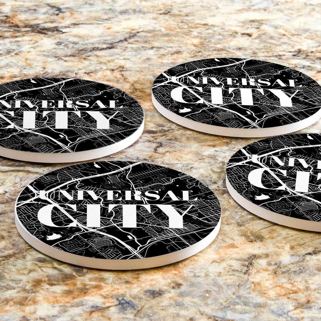 Minimalistic B&W Texas Universal City Map | Absorbent Coasters | Set of 4 | Min 2