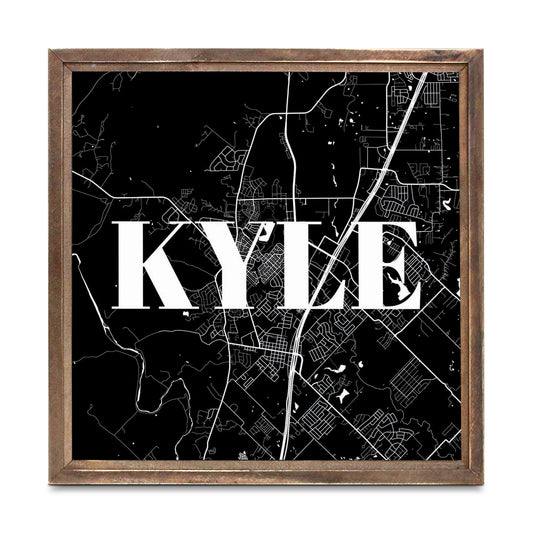 Minimalistic B&W Texas Kyle Map | Wood Sign | Eaches | Min 1