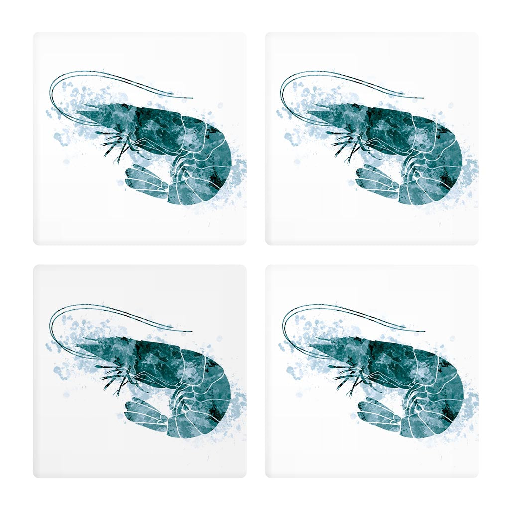 Blue White Water Color Shrimp| Absorbent Coasters | Set of 4 | Min 2