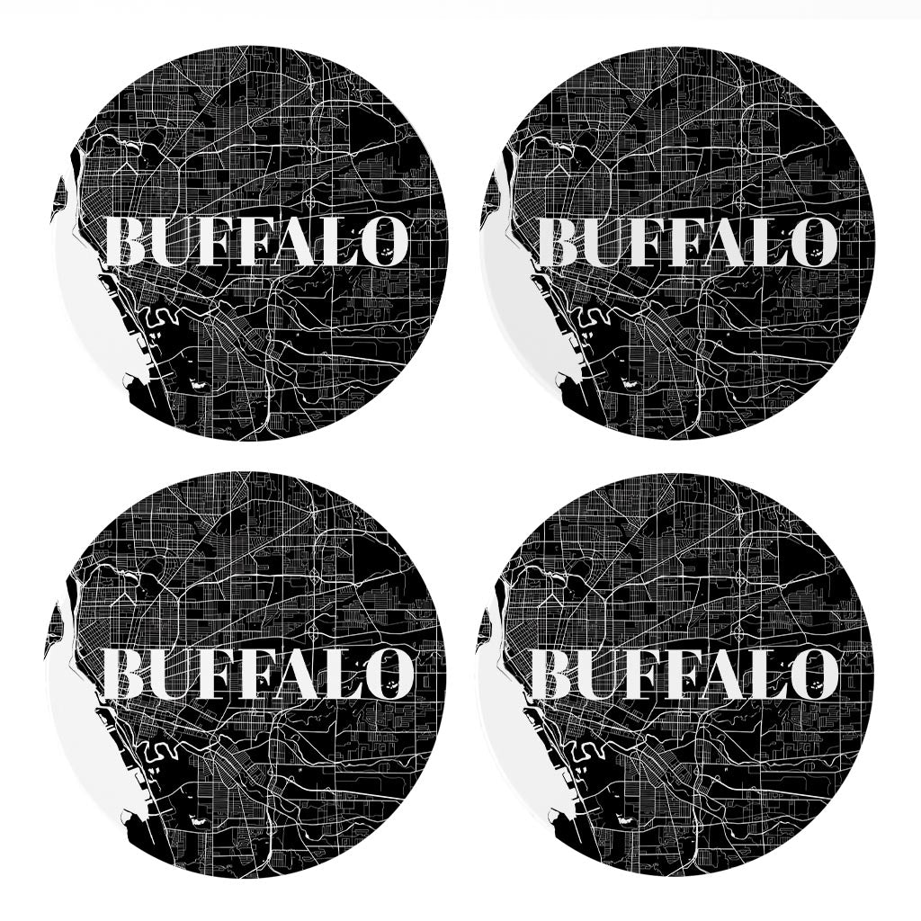 Minimalistic B&W New York Buffalo Map | Absorbent Coasters | Set of 4 | Min 2