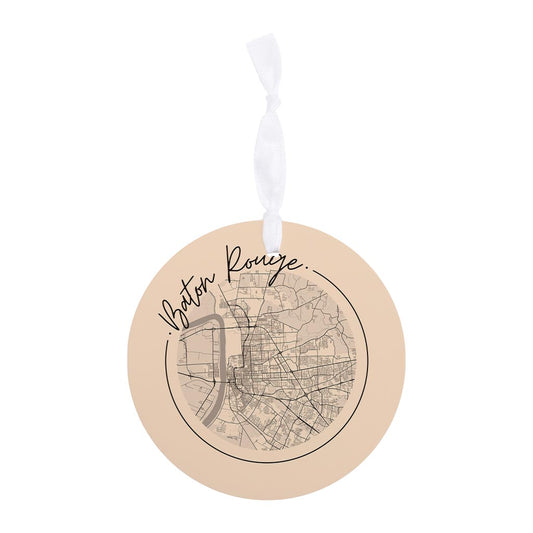 Louisiana Colorful Baton Rouge Circle Map| Wood Ornament | Eaches | Min 6