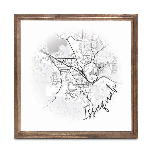 Minimalistic B&W Washington Issaquah Circle Map | Wood Sign | Eaches | Min 1