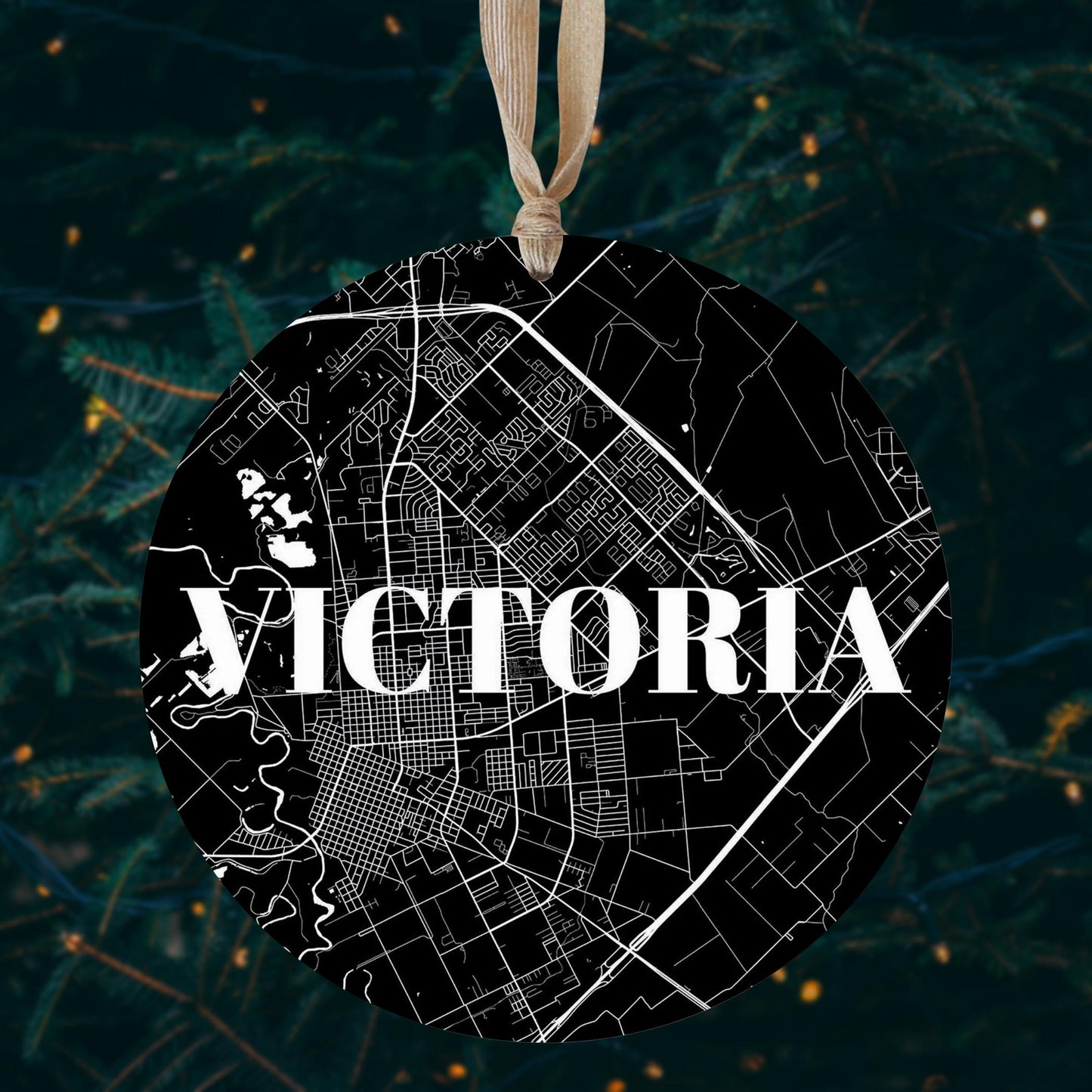 Minimalistic B&W Texas Victoria Map | Wood Ornament | Eaches | Min 1