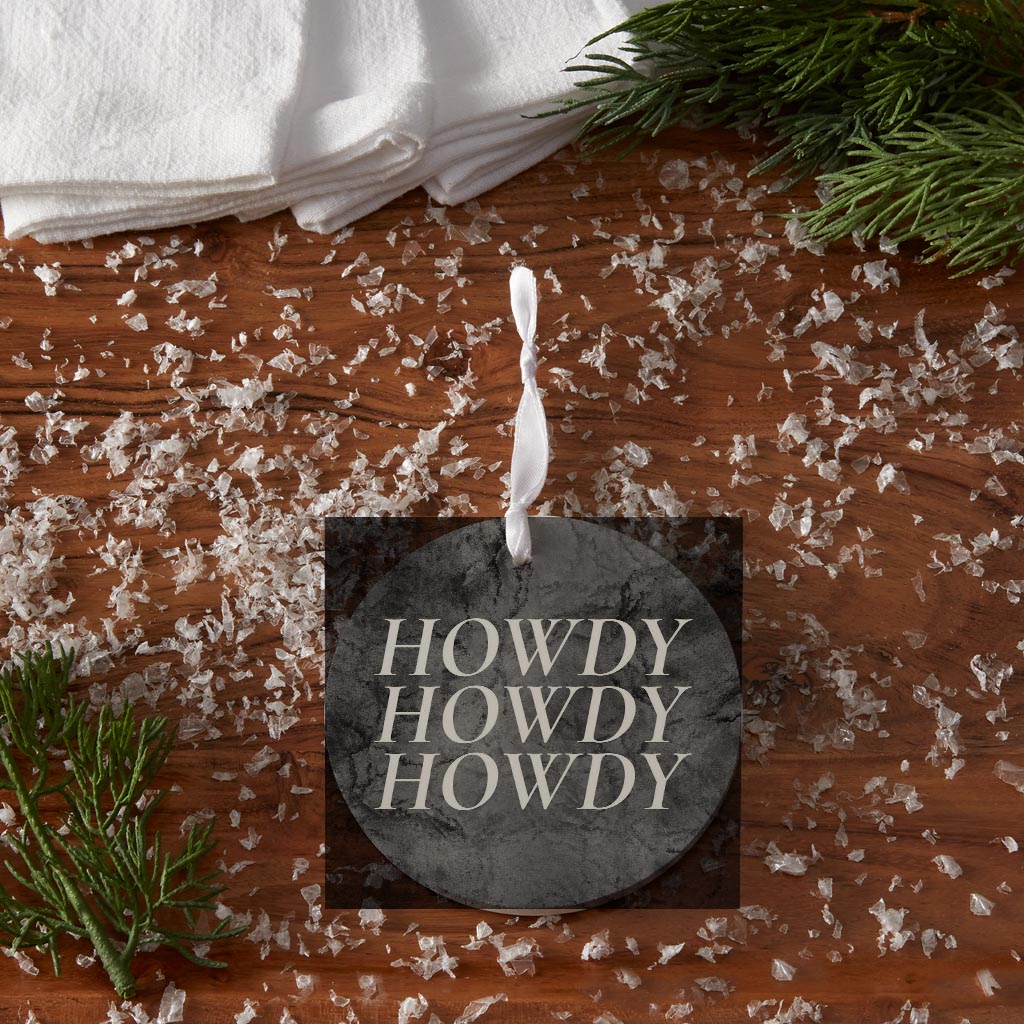 Minimalistic B&W Texas Textured Howdy | Wood Ornament | Eaches | Min 6