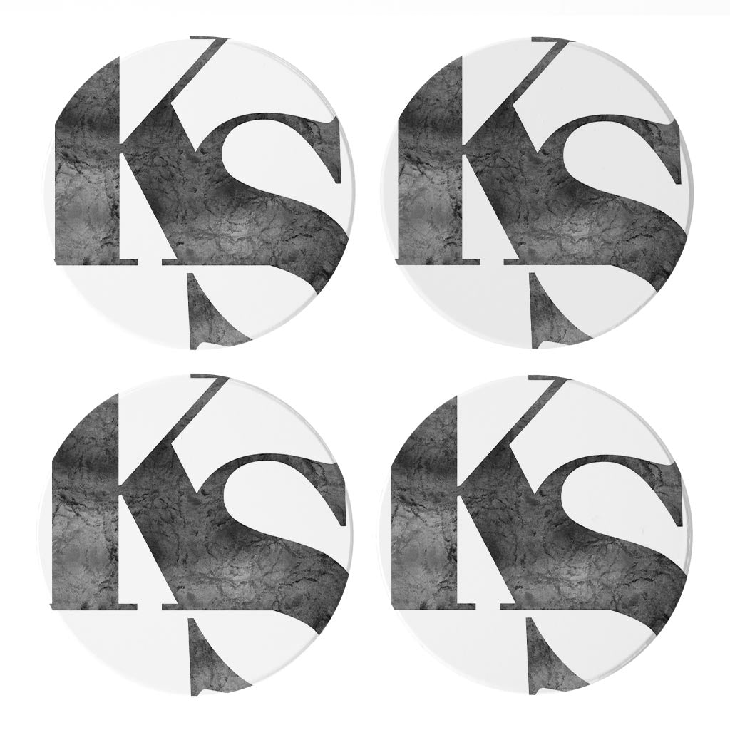 Minimalist B&W Kansas White Initials | Absorbent Coasters | Set of 4 | Min 2