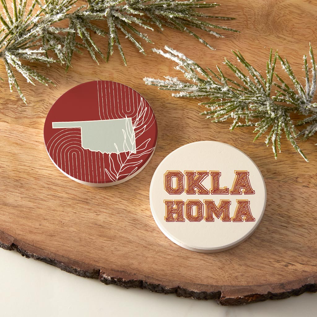 Modern Minimalist Oklahoma Set | Absorbent Car Coasters | Set of 2 | Min 4