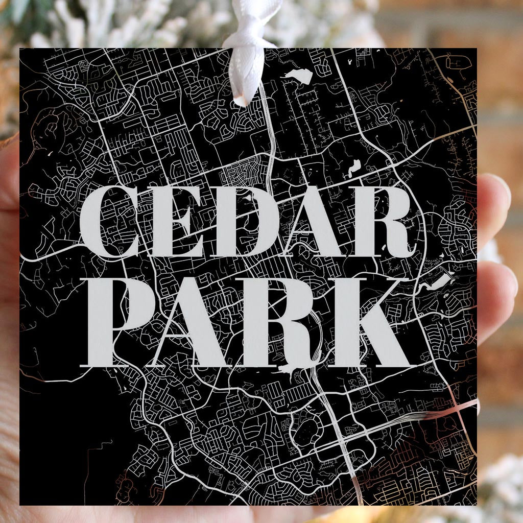 Minimalistic B&W Texas Cedar Park Map | Wood Ornament | Eaches | Min 6