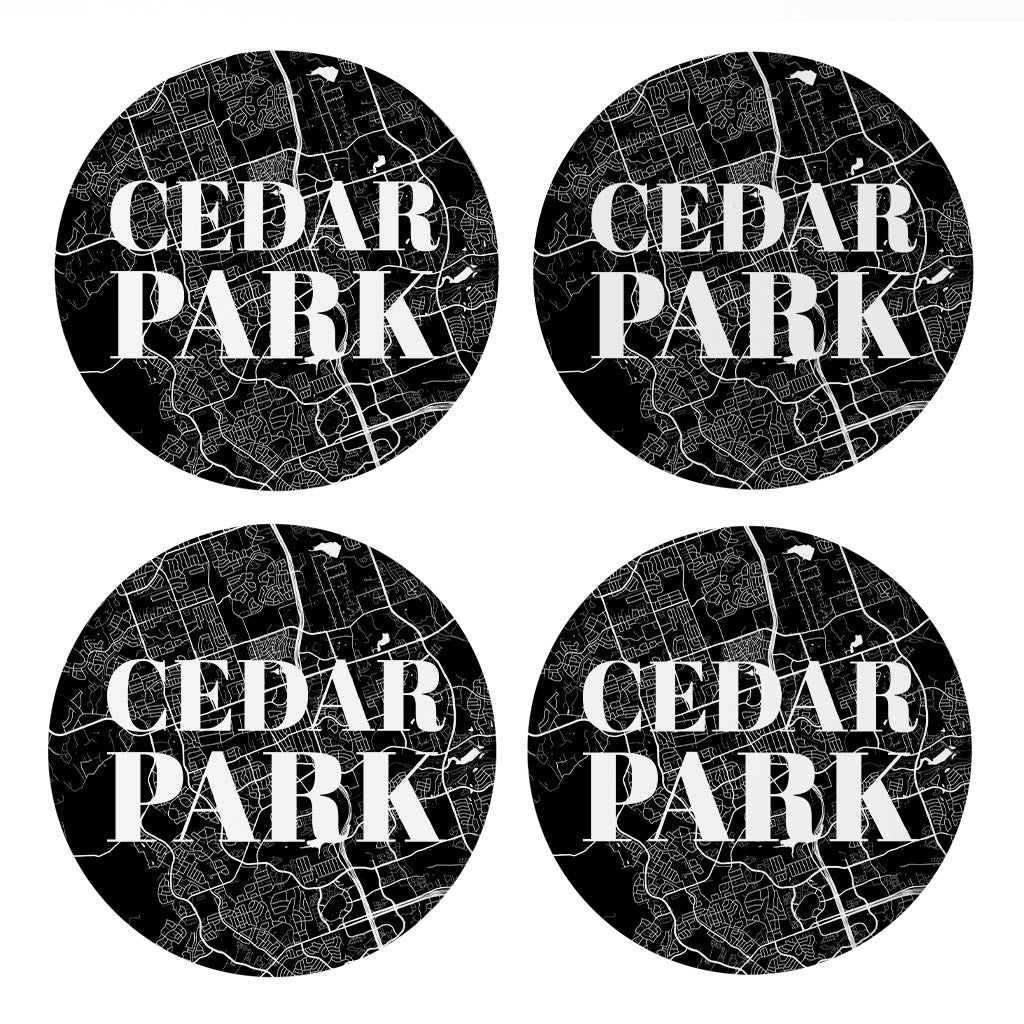 Minimalistic B&W Texas Cedar Park Map | Absorbent Coasters | Set of 4 | Min 2