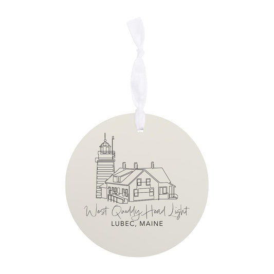 Cream West Quoddy Head Light | Wood Ornament | Eaches | Min 6