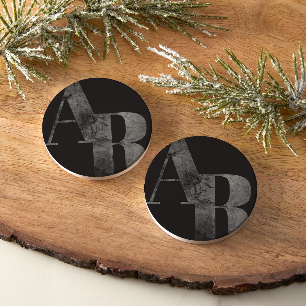 B&W Minimalist Arkansas Black Initials | Absorbent Car Coasters | Set of 2 | Min 4