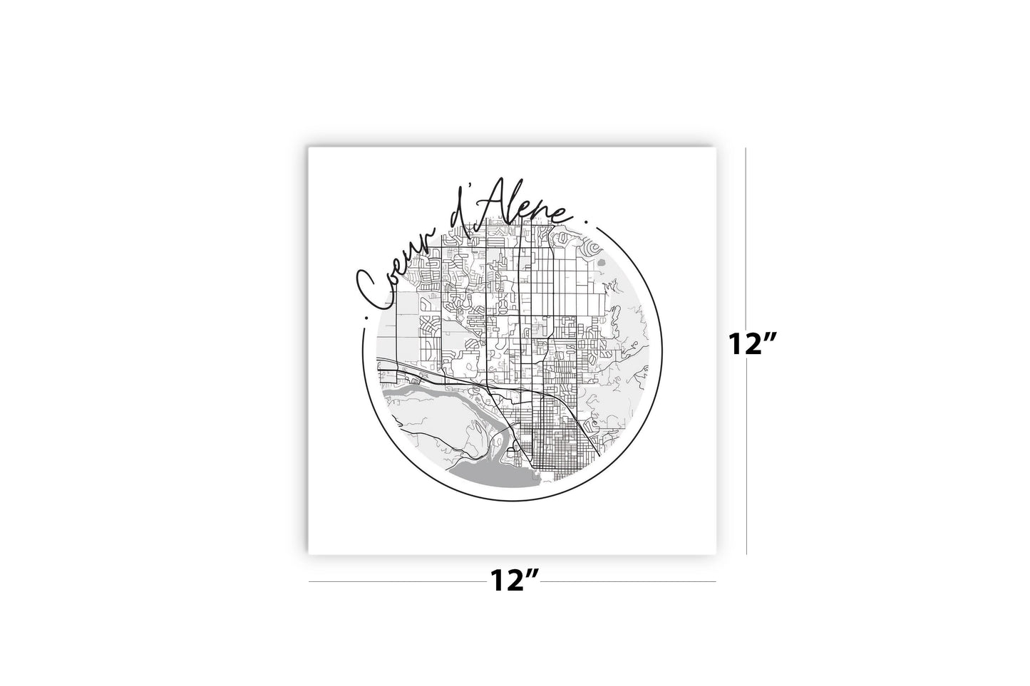 Minimalist B&W Idaho Coeur Dalene Circle Map | Wood Sign | Eaches | Min 2