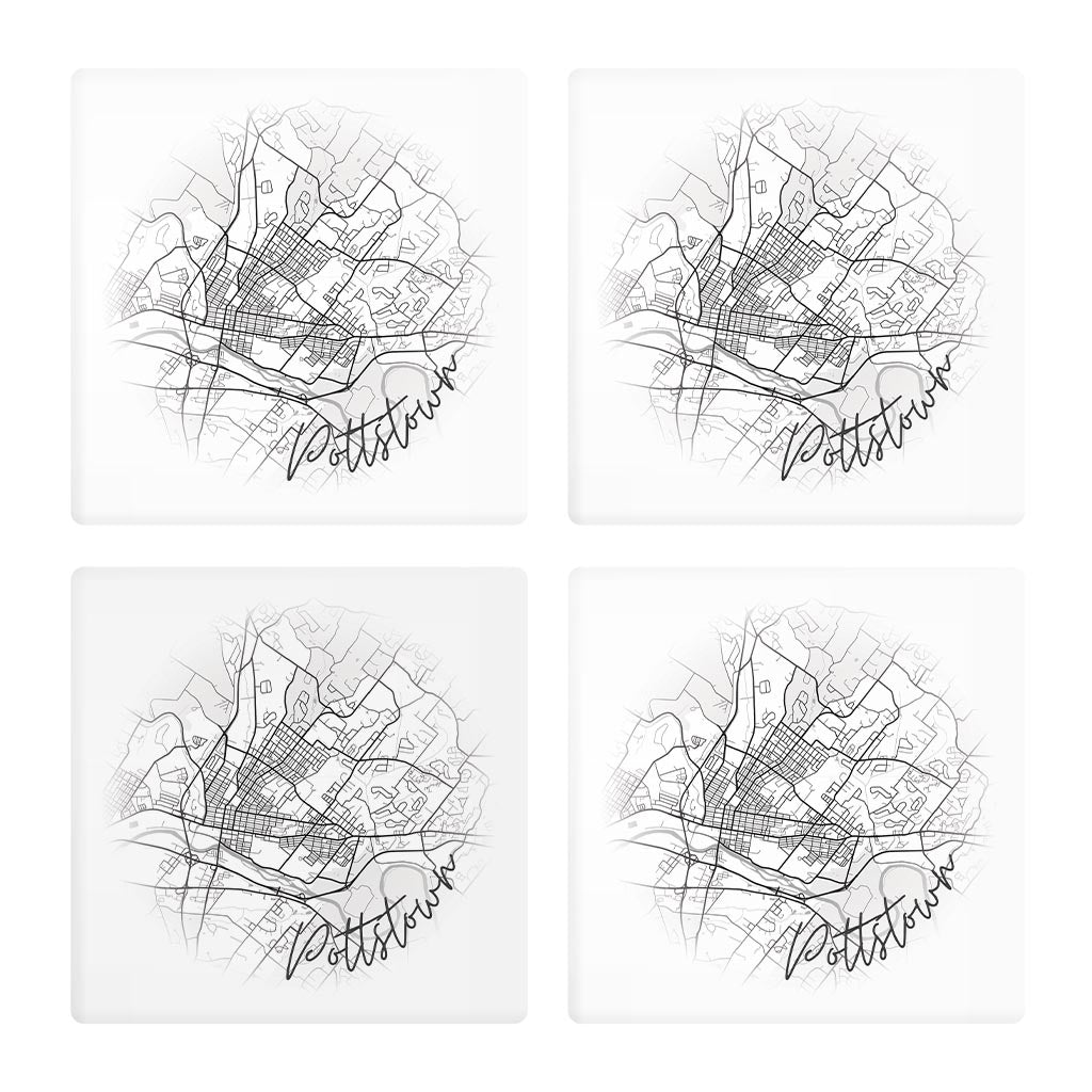 Minimalistic B&W Pennsylvania Pottstown Circle Map | Absorbent Coasters | Set of 4 | Min 2