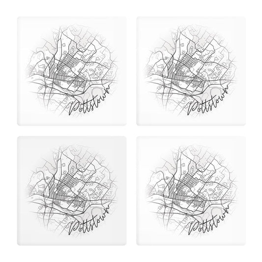 Minimalistic B&W Pennsylvania Pottstown Circle Map | Absorbent Coasters | Set of 4 | Min 2