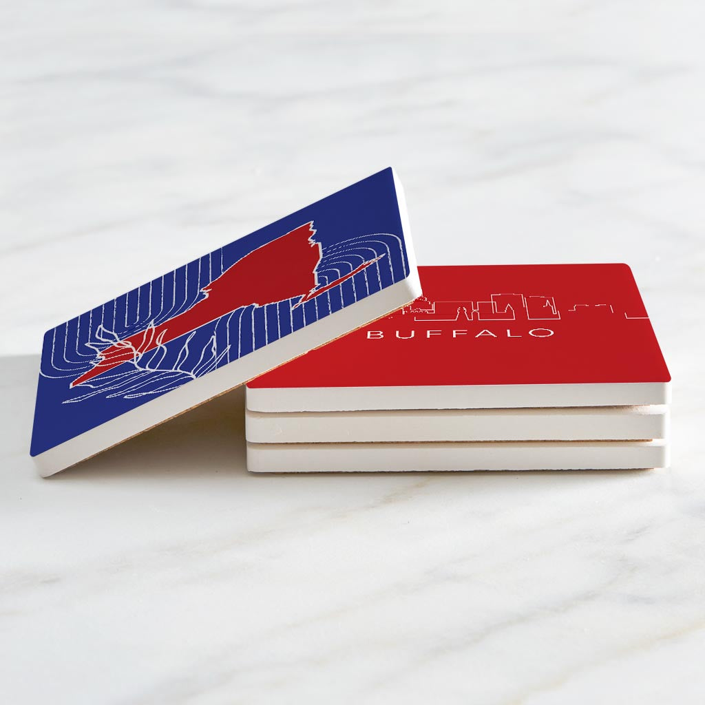 Red White And Blue New York State Buffalo Skyline | Absorbent Coasters | Set of 4 | Min 2