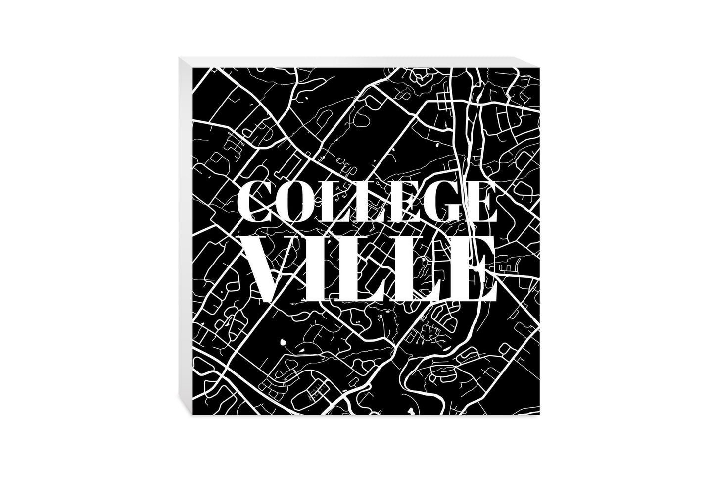 Minimalistic B&W Pennsylvania Collegeville Map | Wood Block | Eaches | Min 2