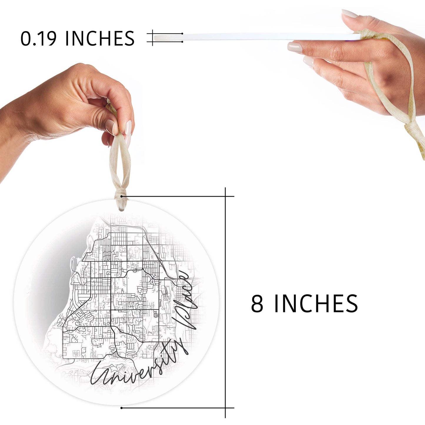 Minimalistic B&W Washington University Place Circle Map | Wood Ornament | Eaches | Min 1