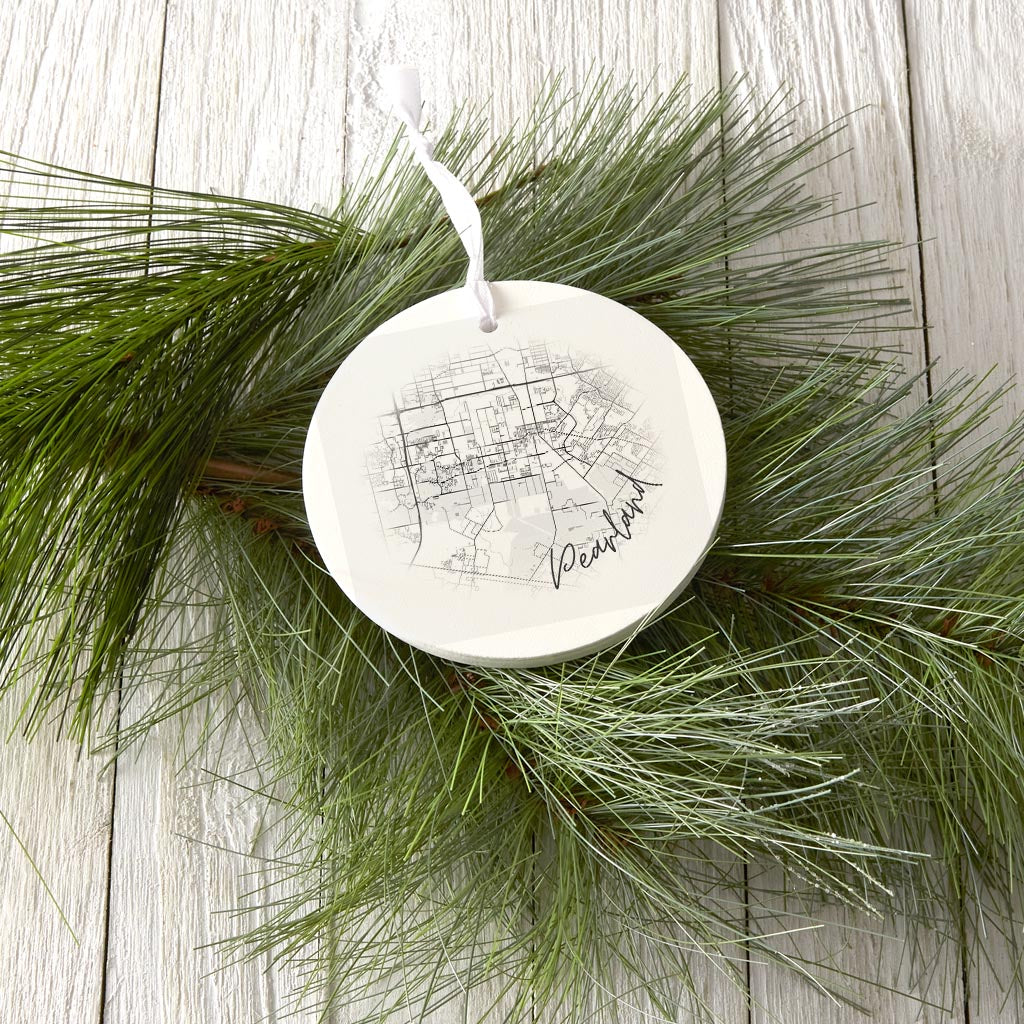 Minimalistic B&W Texas Pearland City Circle Map | Wood Ornament | Eaches | Min 6