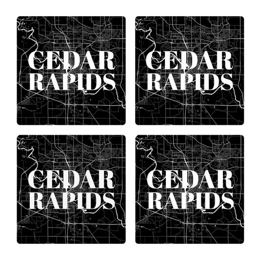 Minimalistic B&W Iowa Cedar Rapids Map | Absorbent Coasters | Set of 4 | Min 2