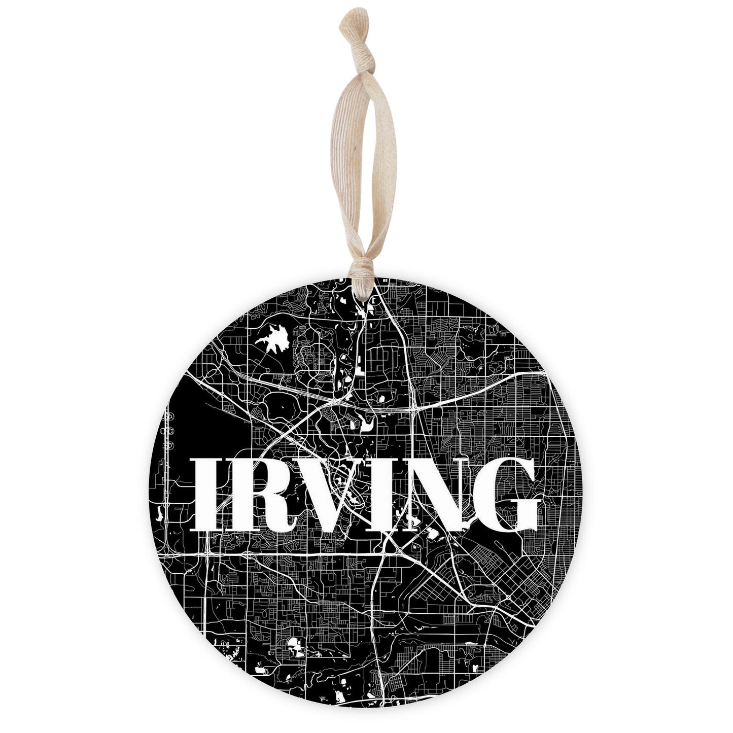 Minimalistic B&W Texas Irving Map | Wood Ornament | Eaches | Min 1