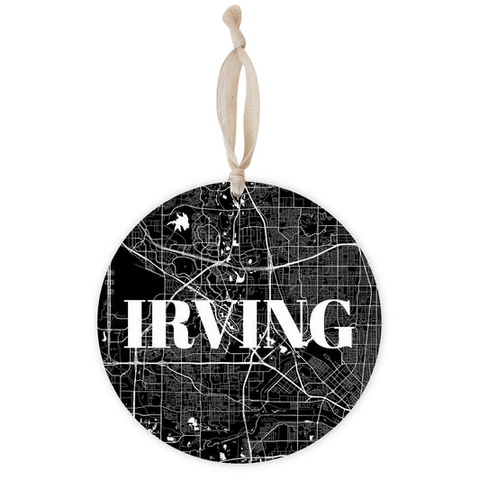 Minimalistic B&W Texas Irving Map | Wood Ornament | Eaches | Min 1