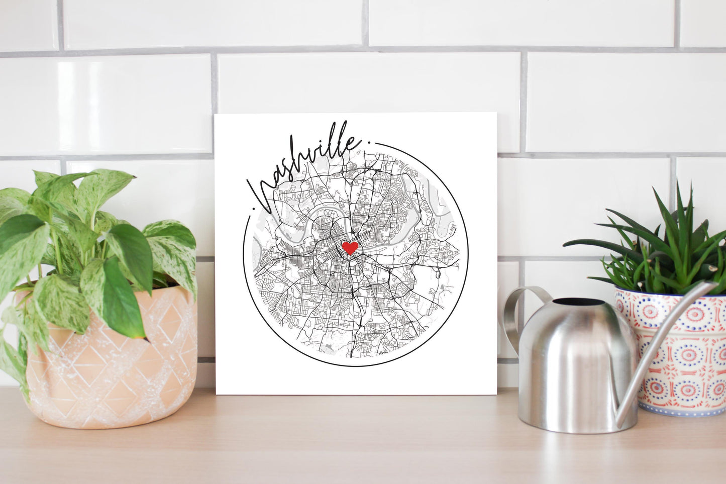 Minimalist B&W Tennessee Nashville Circle Map Heart | Wood Sign | Eaches | Min 2