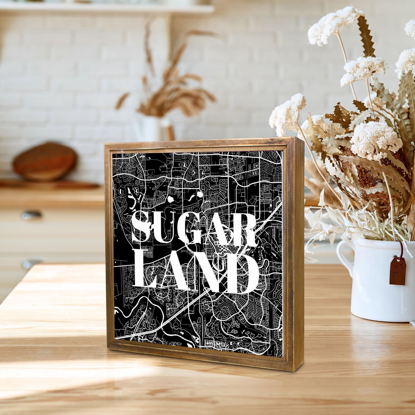 Minimalistic B&W Texas Sugarland Map | Wood Sign | Eaches | Min 1