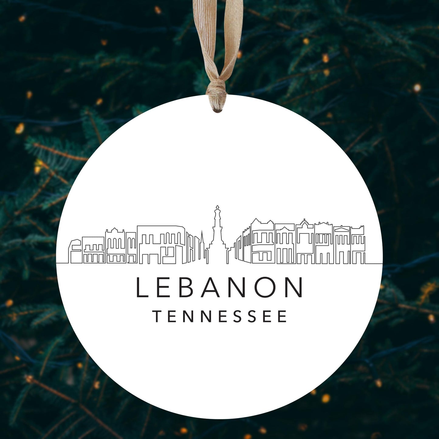 Minimalist B&W Tennessee Lebanon Skyline | Wood Ornament | Eaches | Min 1