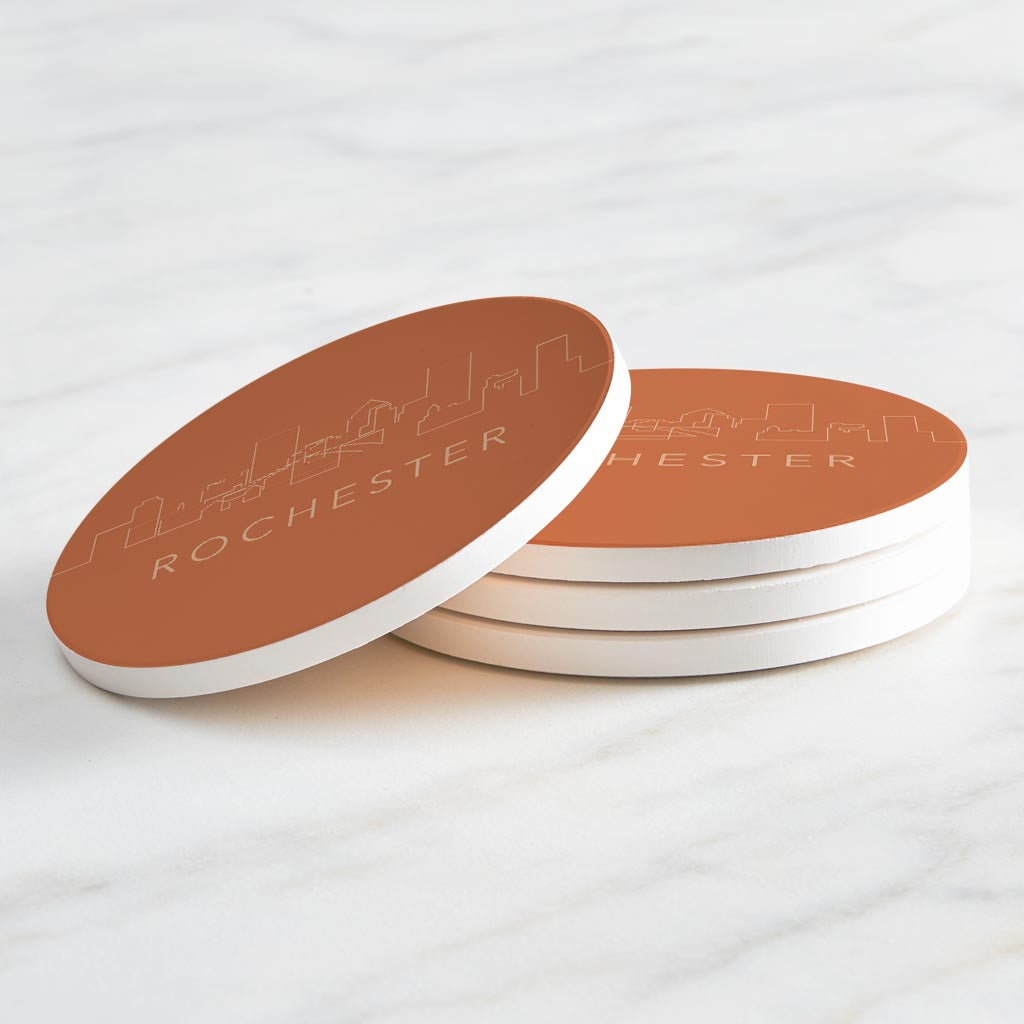 Modern Minimalistic New York Rochester Skyline | Absorbent Coasters | Set of 4 | Min 2