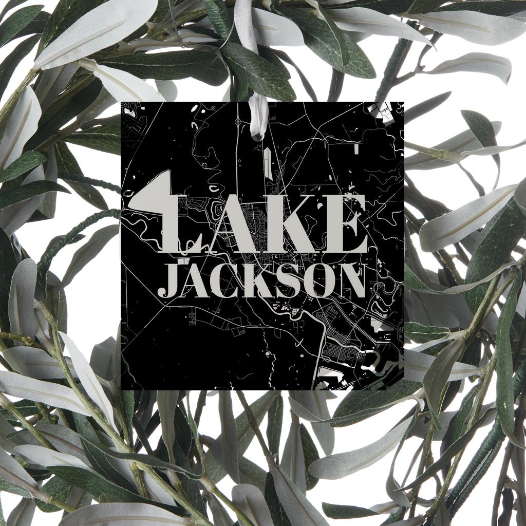 Minimalistic B&W Texas Lake Jackson Map | Wood Ornament | Eaches | Min 6