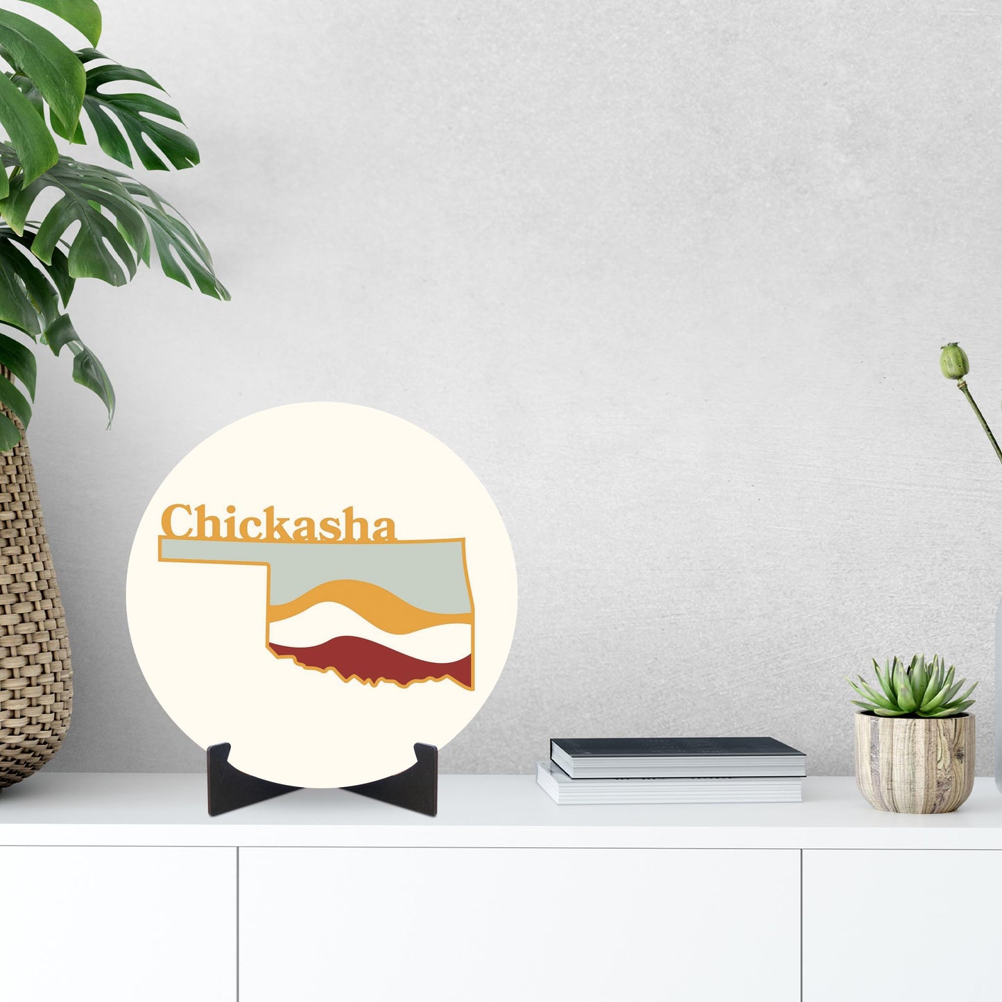 Modern Minimalist Oklahoma State Chickasha | Wood Sign | Eaches | Min 1