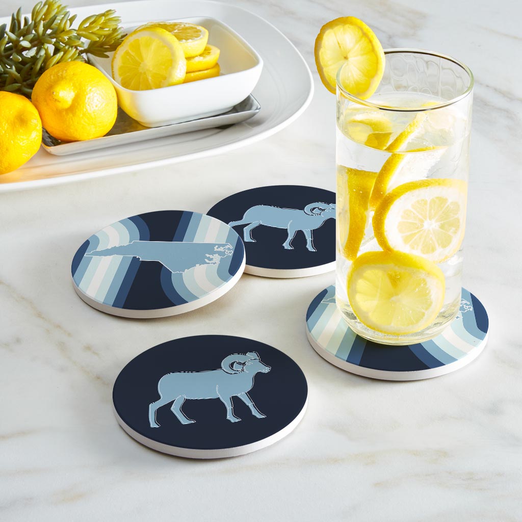 Blue Shades North Carolina State And Ram Lines | Absorbent Coasters | Set of 4 | Min 2