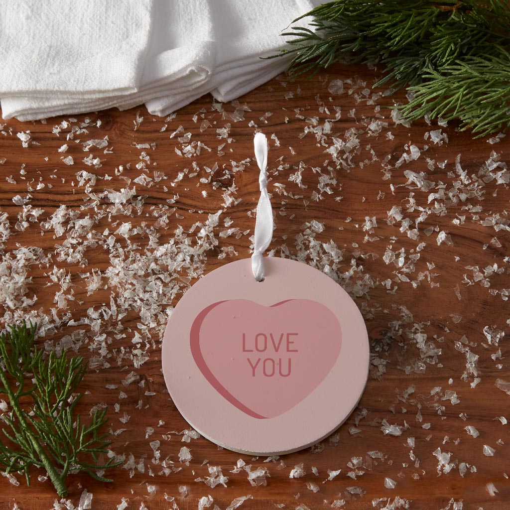 Message Hearts Love You | Wood Ornament | Eaches | Min 6