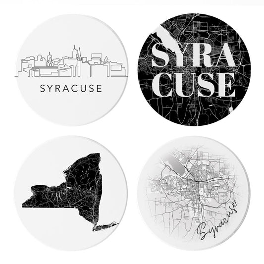 Minimalistic B&W New York Syracuse State | Absorbent Coasters | Set of 4 | Min 2