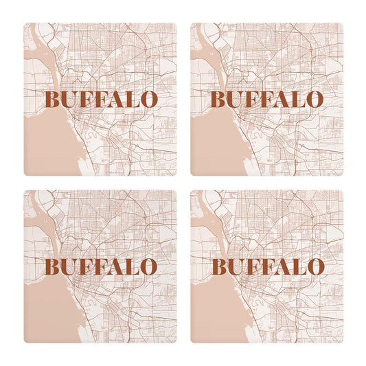 Modern Minimalist New York Buffalo Map | Absorbent Coasters | Set of 4 | Min 2