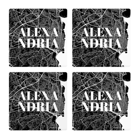 Minimalistic B&W Virginia Alexandria Map| Absorbent Coasters | Set of 4 | Min 2