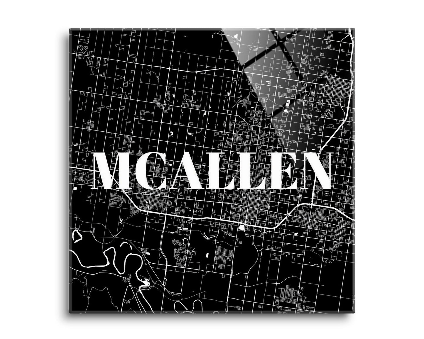 Minimalistic B&W Texas Mcallen Map | Hi-Def Glass Art | Eaches | Min 2