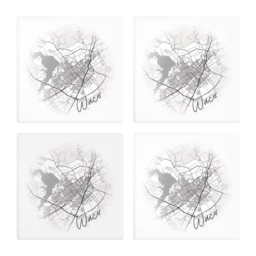 Minimalistic B&W Texas Waco Circle Map | Absorbent Coasters | Set of 4 | Min 2