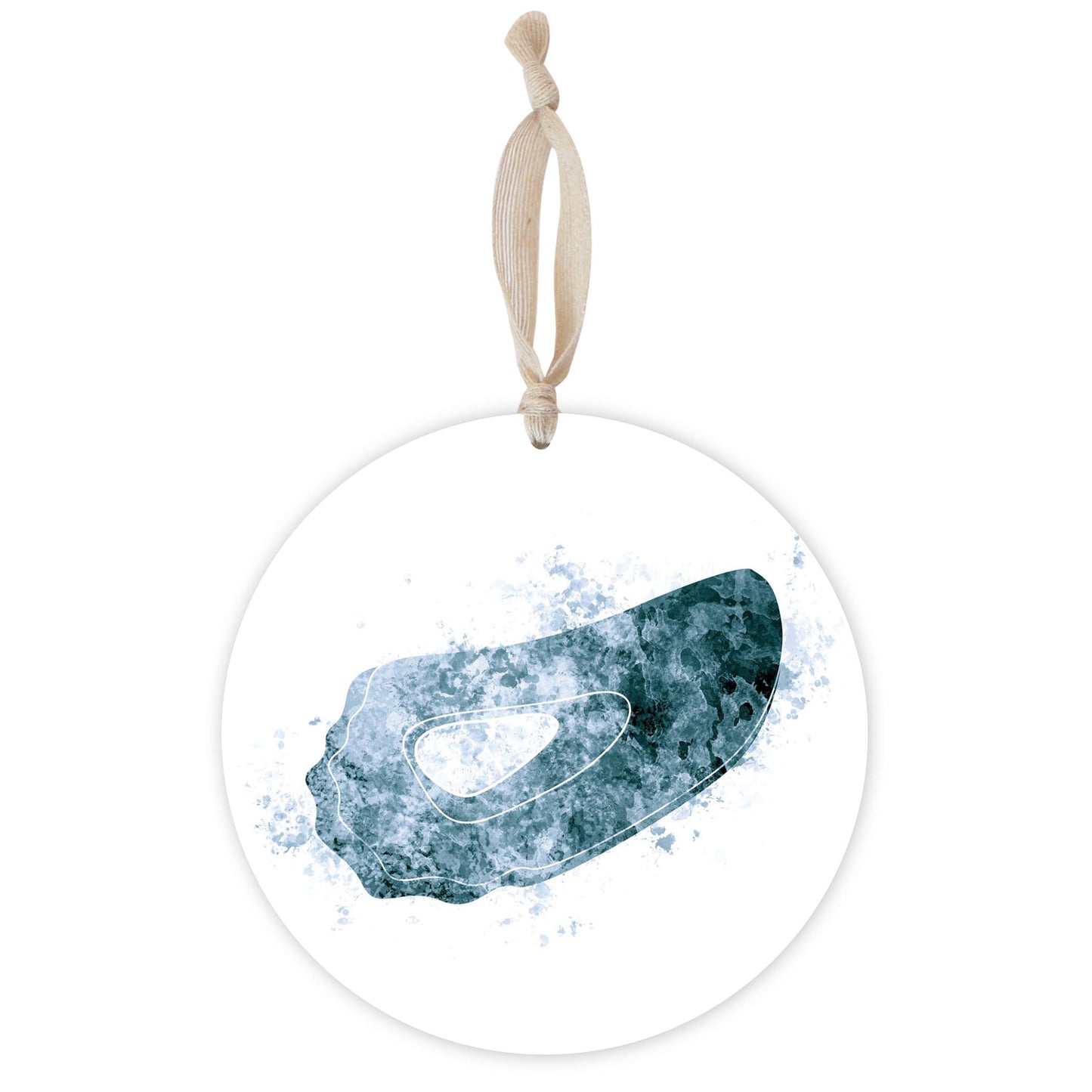 Blue White Water Color Oyster | Wood Ornament | Eaches | Min 1