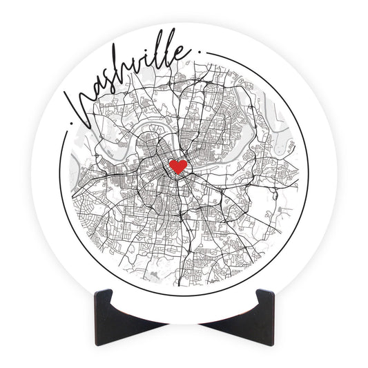 Minimalist B&W Tennessee Nashville Circle Map Heart | Wood Sign | Eaches | Min 1