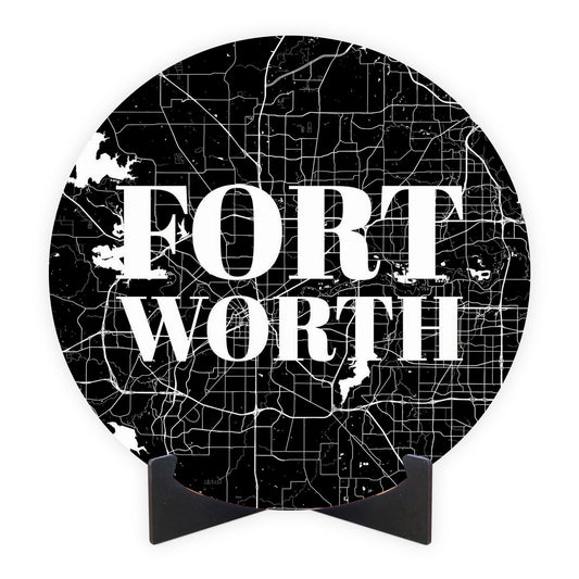 Minimalistic B&W Texas Fort Worth Map | Wood Sign | Eaches | Min 1