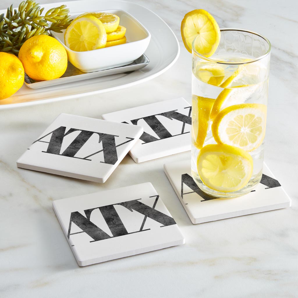 Minimalistic B&W Texas Austin White Initials | Absorbent Coasters | Set of 4 | Min 2