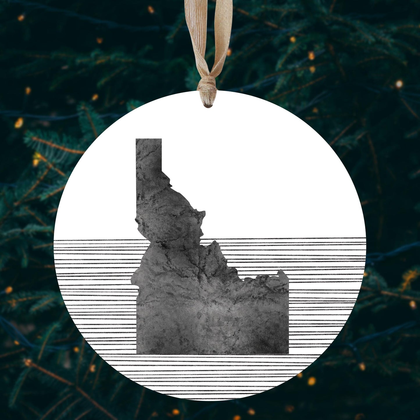 Minimalist B&W Idaho State With Straight Lines | Wood Ornament | Eaches | Min 1