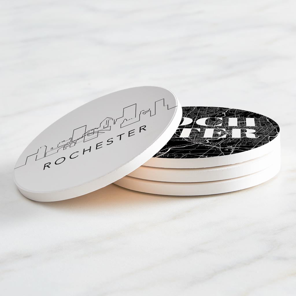 Minimalistic B&W New York Rochester State | Absorbent Coasters | Set of 4 | Min 2