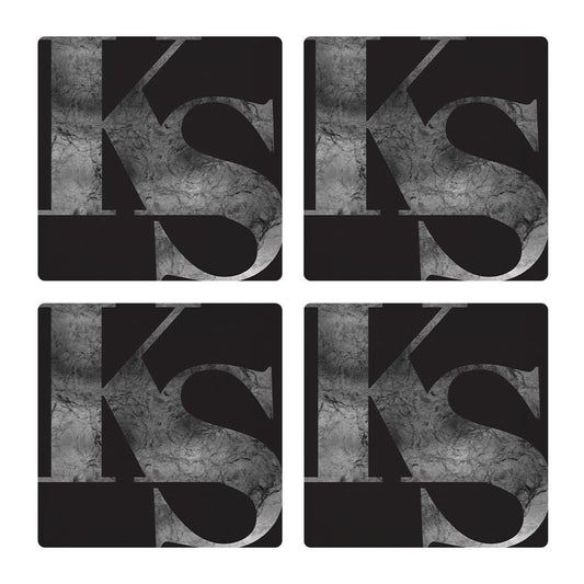 Minimalist B&W Kansas Black Initials | Absorbent Coasters | Set of 4 | Min 2