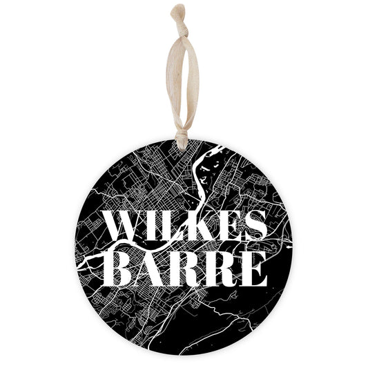 Minimalistic B&W Pennsylvania Wilkes Barre Map | Wood Ornament | Eaches | Min 1