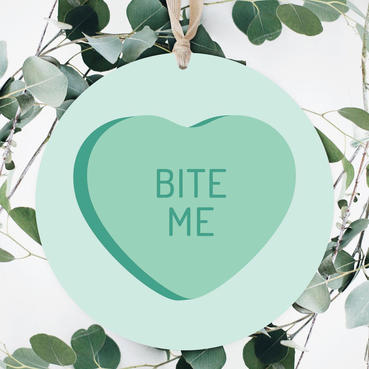 Funny Message Hearts Bite Me | Wood Ornament | Eaches | Min 1