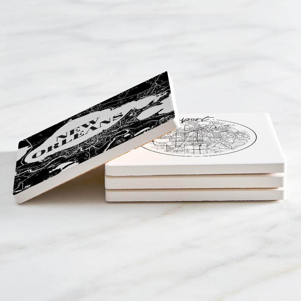 Modern Black White Louisiana Set | Absorbent Coasters | Set of 4 | Min 2