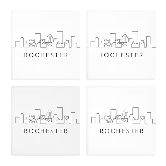 Minimalistic B&W New York Rochester Skyline | Absorbent Coasters | Set of 4 | Min 2