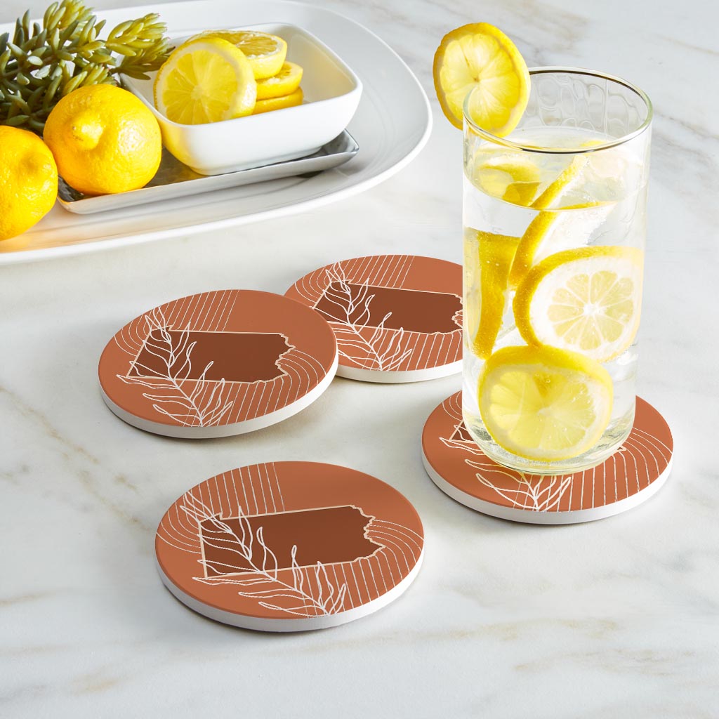 Modern Minimalist Pennsylvania State Leaf | Absorbent Coasters | Set of 4 | Min 2