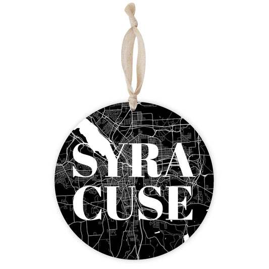 Minimalistic B&W New York Syracuse Map | Wood Ornament | Eaches | Min 1